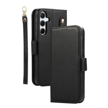 Imagem de HJZSZX Para Galaxy A55 5G Alça de pulso transversal Capa de telefone Carteira com porta-cartão (para Galaxy A55 5G/preto)