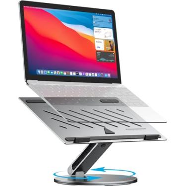 Imagem de Suporte ajustável para laptop, suporte giratório de 360°, suporte ergonômico dobrável para notebook, aberturas de resfriamento e suporte portátil de alumínio, compatível com MacBook Pro e Air/Dell XPS