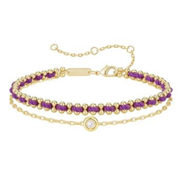 Imagem de KissYan Pulseira de camada dupla para mulheres, pulseira de cordão trançado ajustável, pulseira de cordão colorida banhada a ouro 14K, joia artesanal de praia de verão, One Size, Sem Pedra Preciosa