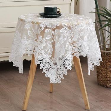 Imagem de ZHUIDUSI Toalha de mesa de renda pequena de tecido branco decoração macramê crochê vintage shabby chic capa de mesa de jantar para |cozinha |verão|ar livre | férias de casamento