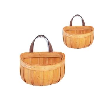 Imagem de Cesta de madeira pequena, cesta de pendurar na parede, cestas de armazenamento de cebola e alho para decoração de parede de cozinha, casa de fazenda, conjunto de 2
