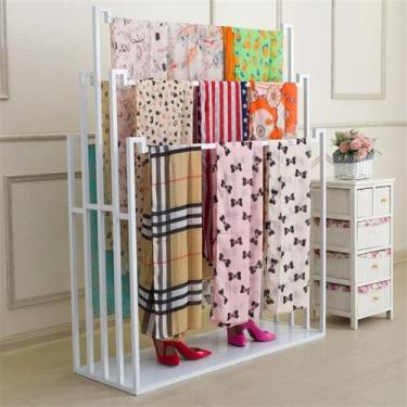 Imagem de Cachecol Display Rack Cachecol Organizador Multifuncional Cabideiro Com 5 Varas Penduradas E Uma Prateleira Inferior Cabideiro De Metal Cabideiro De Calças Cabideiro, C, 60cm