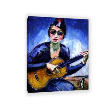 Imagem de SDYJ6GSW Pintura famosa em tela de mulher com uma guitarra arte pintura a óleo pôster imagem retrato fauvista decoração de casa para sala de estar escritório 105 x 80 cm (104.1x78.7 cm) sem moldura