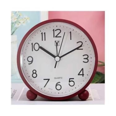 Imagem de Despertadores Despertador analógico redondo para sala de estar cozinha quarto escritório cabeceira desktop relógio a pilhas fácil de definir alarme Relógio de cabeceira(Red)
