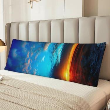 Imagem de Capa de travesseiro azul pôr do sol microfibra longa fronhas presentes para mulheres homens ultra macio e confortável fronha corporal com zíper oculto para decoração de casa 51 x 137 centímetros