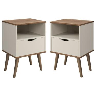 Imagem de Conjunto 2 Mesa De Cabeceira Grécia Estilo Retrô com Nicho Pés Retrô