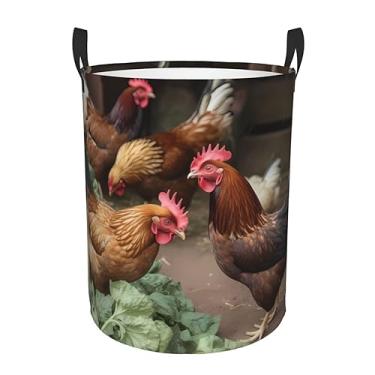 Imagem de Farm Chickens1 cesto de roupa suja dobrável à prova d'água cesto de armazenamento de roupas com alças pano oxford organizador de brinquedos cesta para banheiro, lavanderia, quarto, médio