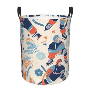 Imagem de Hockey Elements Cesta de lavanderia com estampa criativa, dobrável, impermeável, cesto de armazenamento de roupas com alças, pano Oxford, organizador de brinquedos, cesta para banheiro, lavanderia