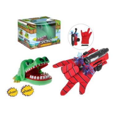 Imagem de Luva Lança Teia Homem Aranha + Jogo Croc Croc Crocodilo Morde Dedo - A