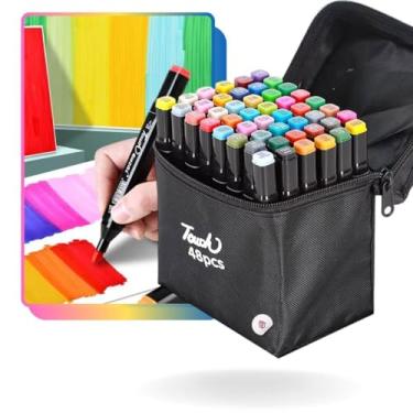 Imagem de Kit Caneta Marcador Permanente Touch Colorida Ponta Dupla Com Estojo Bolsa Desenho Artístico Arte Colorir (Multicolorido, 48 cores)