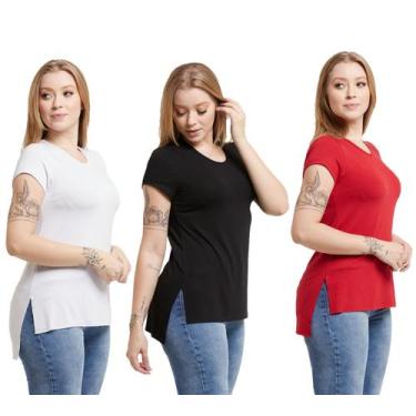 Imagem de Kit 03 Camisetas Feminina Viscolycra Mullet Tampa Bumbum - Konoa, Bran