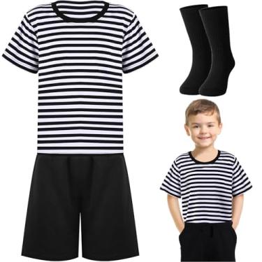 Imagem de JcHrmers Halloween Costumes Black and White Striped Shirt, Black Short and Tube Socks (Small (3-4yr))