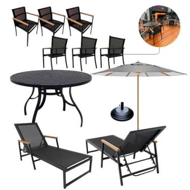 Imagem de Kit Para Piscina 6 Cadeiras, Mesa, Espreguiçadeiras + Guarda Sol - Nos