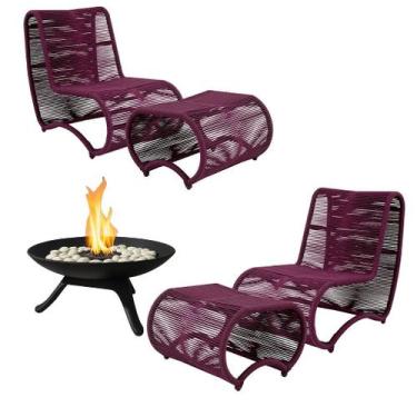 Imagem de Jogo 2 Poltronas Leroy com Puff e Lareira Ferro Fundido - NossaKasa Mó