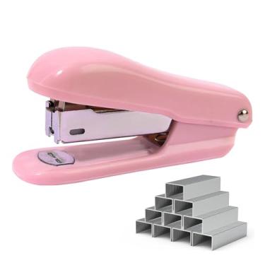 Imagem de Grampeador de mesa de escritório com 1000 grampos 24/6, grampeamento resistente durável padrão suave sem atolamento, perfeito para casa, escola, escritório, negócios, papelada - rosa