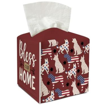 Imagem de Porta-lenços de couro para cães com cinto inferior bandeira americana capa de caixa de lenços ideal para mãe de cachorro presente de inauguração de casa de banho carro mesa de cabeceira vaidade