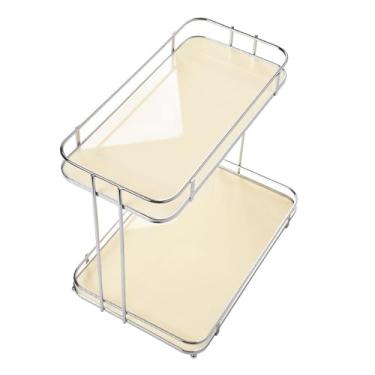 Imagem de Desktop Armazenamento Rack Organizador Espessamento Acrílico Ferro 2 Tier Multifuncional Countertop Prateleira para Cozinha Banheiro Quarto Escritório Coffee Counter (Creme branco)