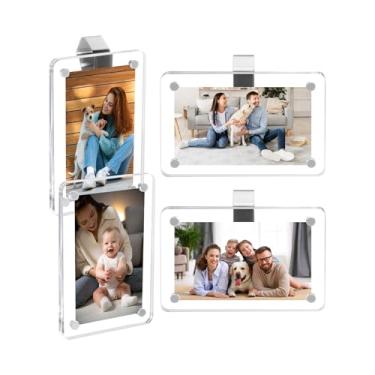 Imagem de Pacote com 4 suportes para fotos de carro, porta-retratos magnéticos de acrílico para carros, visor de sol, memorial, família, pai, mãe, casal, carteira de animais de estimação, tamanho 2,4 × 9 cm