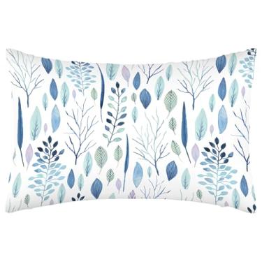 Imagem de Fronha de cetim para cabelo e pele, fronha de seda de folha azul com zíper oculto macio respirável suave capa de travesseiro 1 pacote Queen Size para sofá de quarto 50,8 cm x 76,2 cm