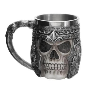 Imagem de Caneca Caveira Gladiador em Aço Inox e Resina 430ml - Fermabel