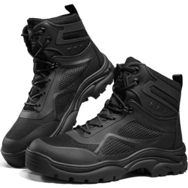 Imagem de KGJIANDA Botas de dedo de aço para homens, botas de trabalho, respiráveis, cano alto, sapatos de trabalho, leves, indestrutíveis, calçados de segurança para construção, 0261 preto, 38