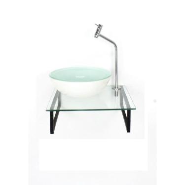 Imagem de Kit Cuba Vidro Redonda 10Mm Branca Tampo 40Cm Incolor E