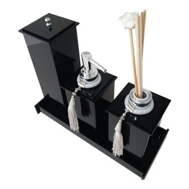 Imagem de Kit Potes Em Acrílico Para Banheiro 4 Pçs Luxo K15pt2 Preto