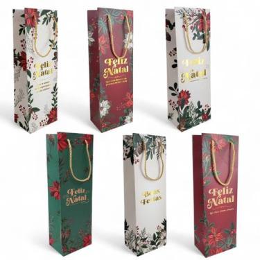 Imagem de Kit 6 Sacolas Para Vinho Reforçada Estampadas Sortidas 36cm - MultiA, 