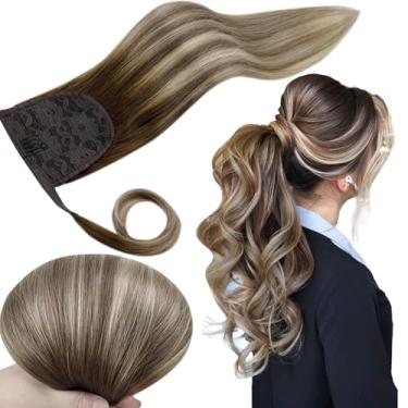 Imagem de RUNATURE Balayage de rabo de cavalo de cabelo humano, extensão de rabo de cavalo cabelo humano real, extensões de cabelo de rabo de cavalo reto, cabelo natural Remy, uso diário 40 cm 80 g #3/8/22