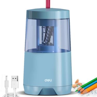 Imagem de Deli Apontador de lápis elétrico, apontador automático para lápis de cor nº 2, parada automática, USB e bateria para crianças, estudantes, sala de aula, casa e escritório, azul