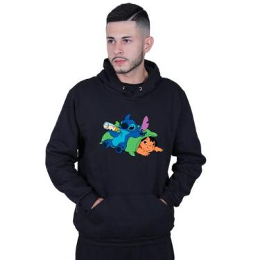 Imagem de Moletom Unissex Canguru Lilo Stitch Soneca - Lafre, Preto, M
