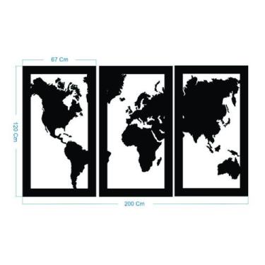 Imagem de Quadro Decoração Vado Mapa Mundi Mdf 6Mm Preto 200X120 Cm - Fenix