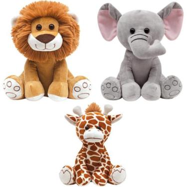 Imagem de Kit 3 Pelúcias Safari Leãozinho Elefantinho E Girafa - Buba