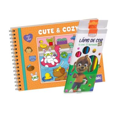 Imagem de Cute & Cozy Livro de Colorir Adulto Laranja - Bold Easy - 22x16cm A5 - Capa Dura Espiral - 96 Folhas 48 Ilustrações com Lápis de Cor 12 Cores BRW - Relaxamento, Criatividade e Diversão para Adultos e Crianças - Seu Hobby predileto