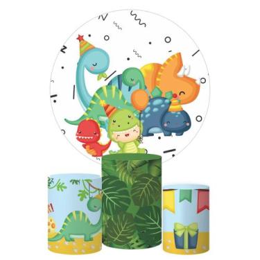 Imagem de Trio Capa Cilindro Painel Redondo Dino Baby Cute - Decorando e Grudand