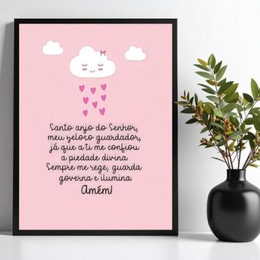 Imagem de Quadro Infantil Santo Anjo - Nuvenzinha Rosa 24X18Cm - Quadros On-Line