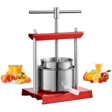 Imagem de HENGJINGTR 2L/3L Small Kitchen Juicer, separador de suco de frutas manuais de aço inoxidável, extrator de suco de suco de alta eficiência adequado para melancia e limão (vermelho),3L