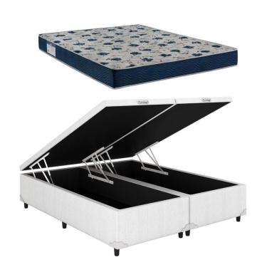 Imagem de Cama Box Baú Casal Bipartido Branco Colchão ISO 60 D28 - Ortobom
