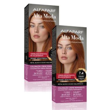 Imagem de Kit 2 Tintura Creme Altamoda Alfaparf Ouro Cobre 7.4 Kit - Alta Moda