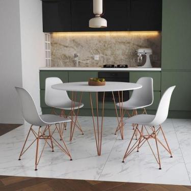 Imagem de Mesa Jantar Redonda 110Cm Branca Clips 3 Pés Com 4 Cadeiras Brancas Ba