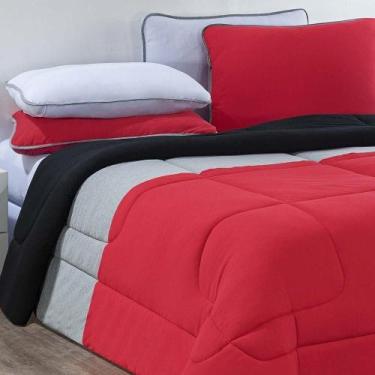 Imagem de Kit Edredom Malha 100% Algodão Urbano 2 Peças Solteiro - Vermelho-mesc
