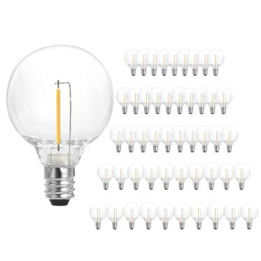 Imagem de SUNTHIN Pacote com 50 lâmpadas LED G40, lâmpadas LED de 1W com base E12, equivalente a lâmpadas incandescentes de 5 watts, branco quente 2700K, lâmpadas de substituição para luzes de corda globo, uso