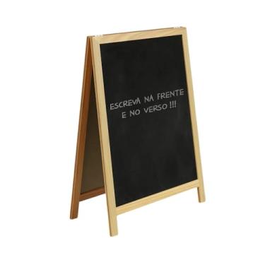 Imagem de Cavalete de calçada duplo 70x50cm para restaurante, lousa preta e moldura marrom-claro
