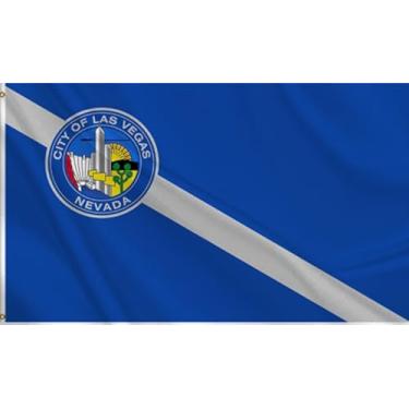 Imagem de HVATLTL Bandeira da cidade de Las Vegas de 5 x 7 m, bandeira de poliéster 100D resistente, cores vivas, bandeiras com 2 ilhós de latão para ambientes internos e externos. (Las Vegas, 6 x 0,9 m)