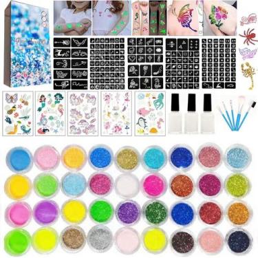 Imagem de Kit temporário de tatuagens com glitter com 30 cores brilhantes para c