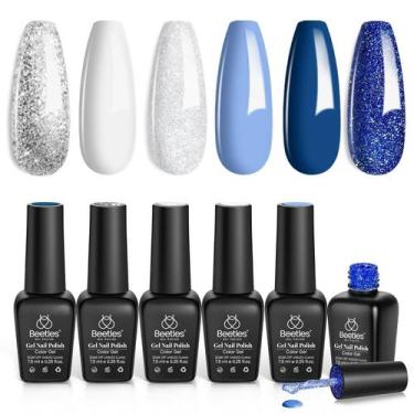 Imagem de Conjunto de esmaltes de gel besouros White Glitter Azul marinho x6 - b