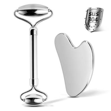 Imagem de Roller facial e conjunto Gua Sha em aço inoxidável CUTELIILI