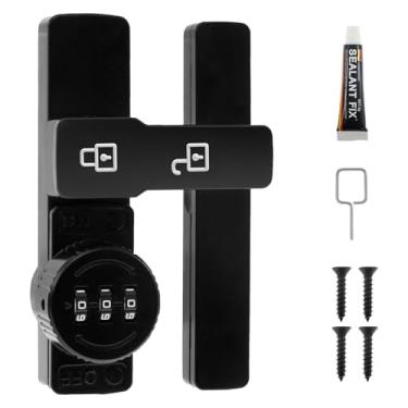 Imagem de Fechadura de porta de celeiro, trava de porta dupla deslizante resistente, travas pretas com função luminosa, trava mecânica com senha de 3 dígitos, sem chave, adequada para jardim, banheiro, porta de