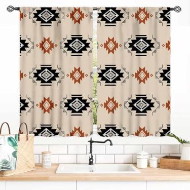 Imagem de Cortinas astecas ocidentais, boho abstrato tribal padrão geométrico étnico sudoeste rústico cortinas de janela tratamentos para quarto, sala de estar, cozinha, banheiro, conjunto de 2 painéis, 139 x