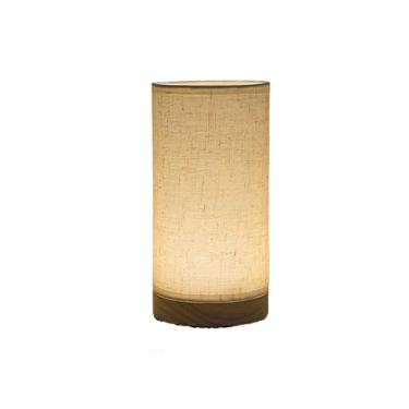 Imagem de Abajur de cabeceira Luminária de mesa tecido simples para quarto, ambiente cabeceira, madeira, três cores, mudança luz